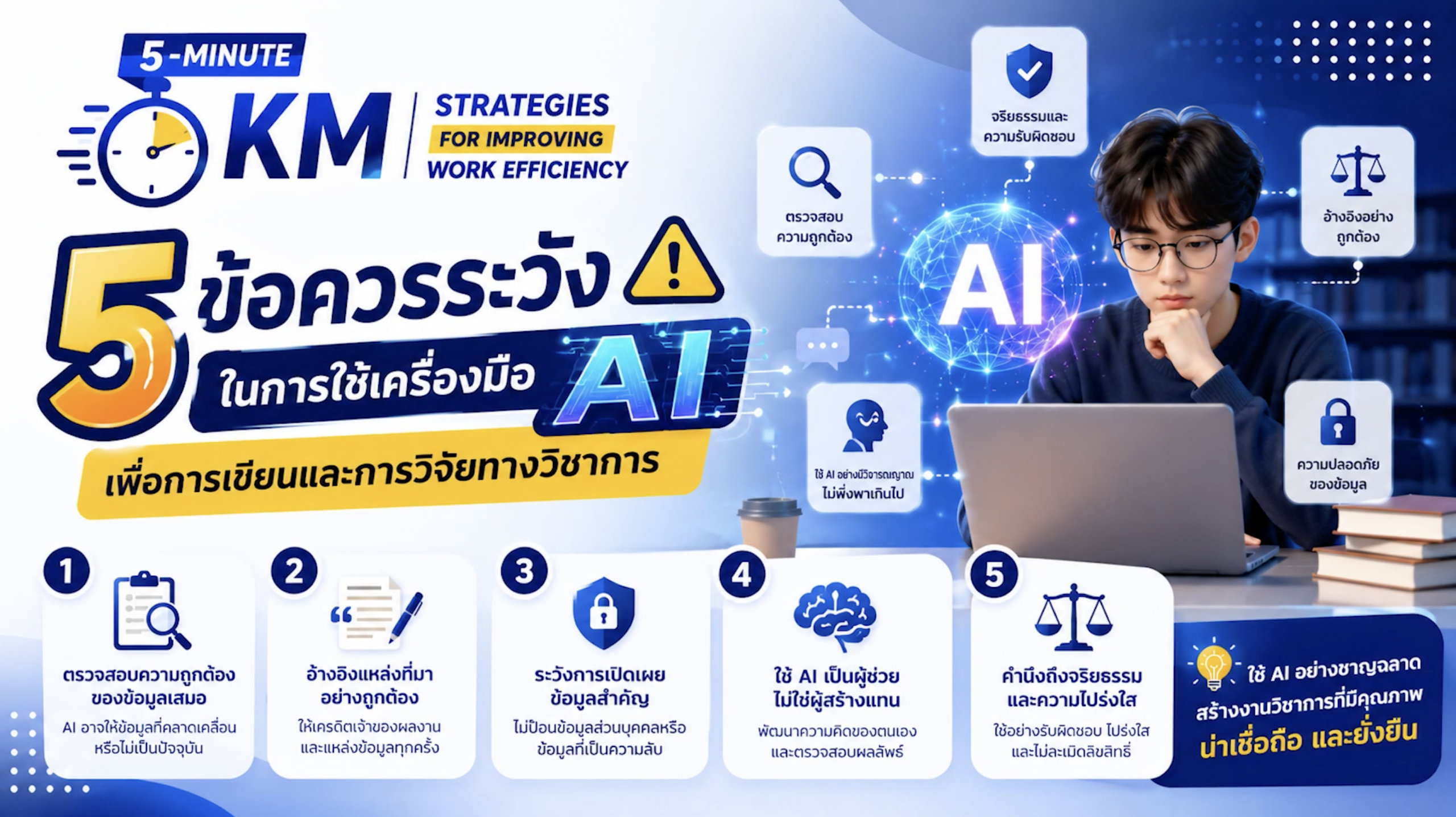 5 ข้อควรระวังในการใช้เครื่องมือ AI เพื่อการเขียนและการวิจัย